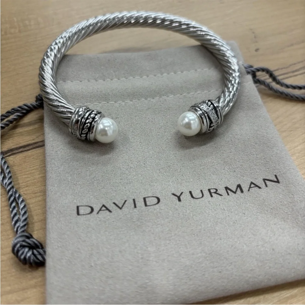 David Yurman Silver Bracelet with Pearls 7mm - Picture 1 of 5